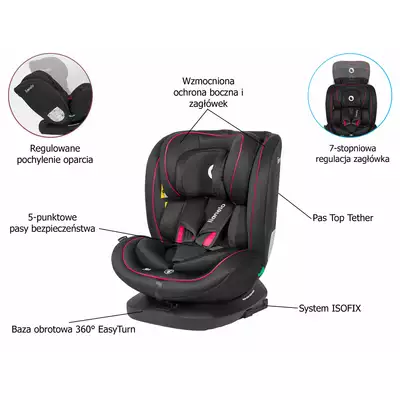 Lionelo Bastiaan i-Size Black Carbon Fotelik samochodowy obrotowy 0-36kg + Organizer