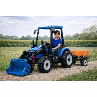 Duży traktor na akumulator z przyczepką i ładowarką JS3158B Titan Blue 24V 400W