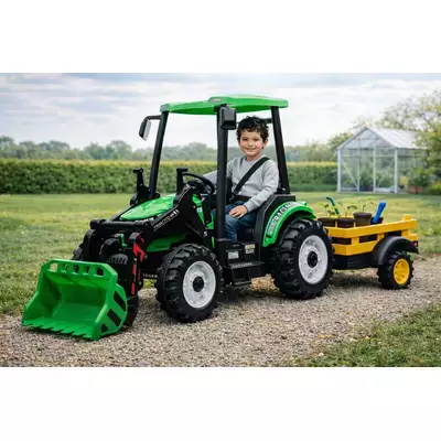 Duży traktor na akumulator z przyczepką i ładowarką JS3158B Titan Green 24V 400W
