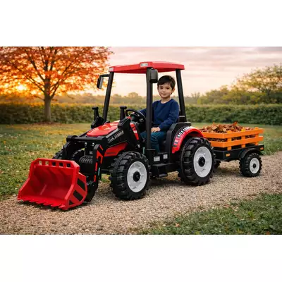 Duży traktor na akumulator z przyczepką i ładowarką JS3158B Titan Red 24V 400W