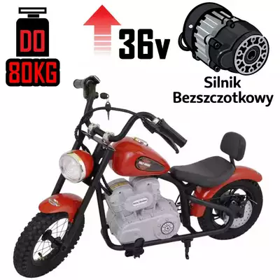 Mocny motor Harley Wide Glide Czerwony 36V AIR do 80kg nawet 23 km/h!