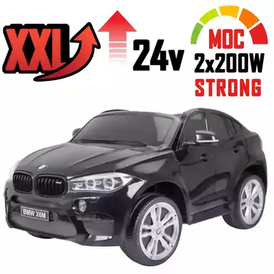 Auta na akumulator 2 osobowe do 50 kg BMW X6M XXL STRONG 2x200W Czarny Lakier