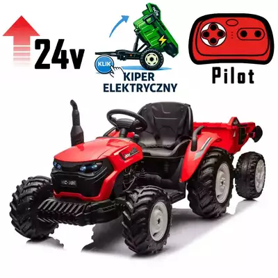 Traktor Na Akumulator HC-306 Strong Czerwony Z Przyczepą elektryczną 24V