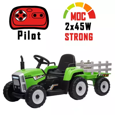 Traktor na akumulator z przyczepką i pilotem XMX611 Zielony STRONG