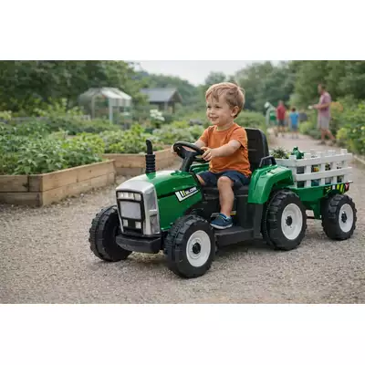 Traktor na akumulator z przyczepką i pilotem XMX611 Zielony STRONG