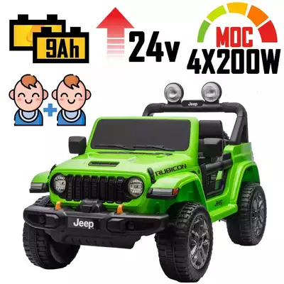 Duży Jeep Wrangler Rubicon Lift Zielony 4x200W ver 24V 9Ah