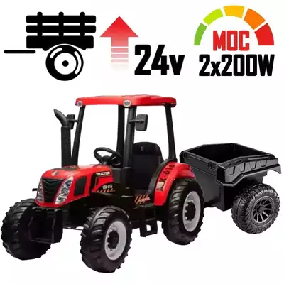Duży Traktor Na Akumulator A011 Czerwony + Przyczepa Wywrotka 24V 400W