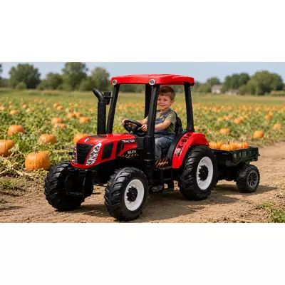 Duży Traktor Na Akumulator A011 Czerwony + Przyczepa Wywrotka 24V 400W