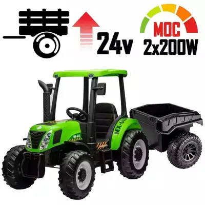 Duży Traktor Na Akumulator A011 Zielony + Przyczepa Wywrotka 24V 400W