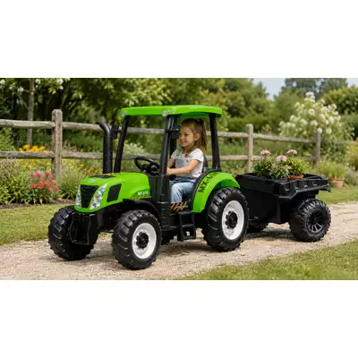 Duży Traktor Na Akumulator A011 Zielony + Przyczepa Wywrotka 24V 400W