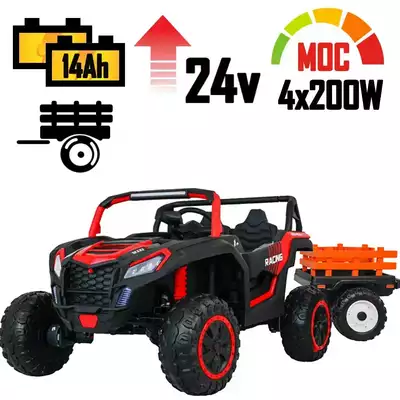 Mocny Buggy ATV Racing A032 Czerwony 4x200W Podwójny akku 14Ah + przyczepa!