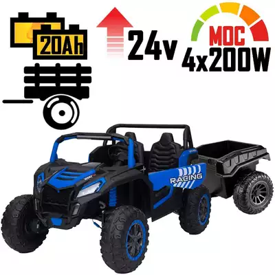 Mocny Buggy ATV Racing A032 Niebieski 4x200W Powiększony akumulator 20Ah + Przyczepa Wywrotka