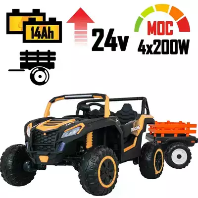 Mocny Buggy ATV Racing A032 Złoty 4x200W Podwójny akku 14Ah + przyczepa