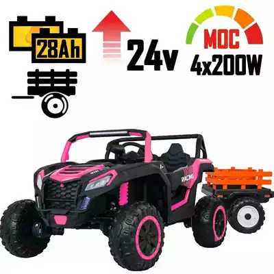 Mocny Buggy dla dzieci ATV A032 Różowy 4x200W Podwójny akku 14Ah + przyczepa (1)