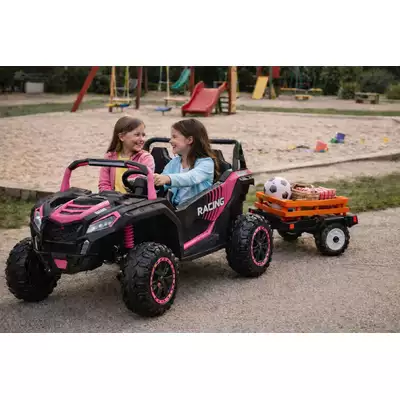 Mocny Buggy dla dzieci ATV A032 Różowy 4x200W Podwójny akku 14Ah + przyczepa