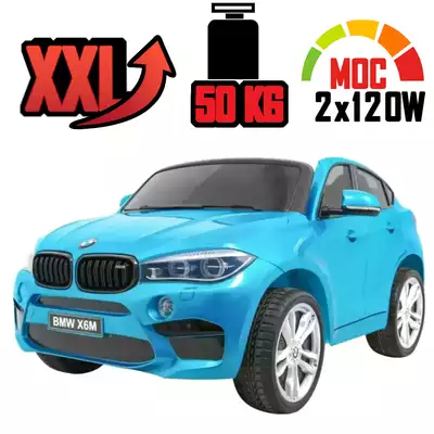Duży samochód na akumulator dla 2 dzieci BMW X6M XXL Niebieski Lakier