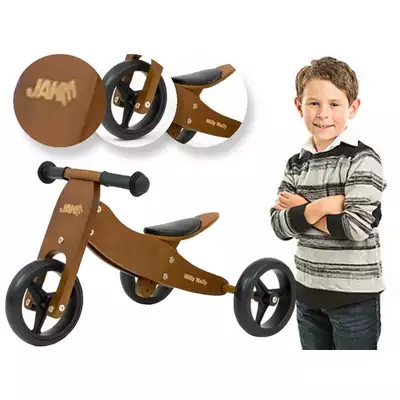 Milly Mally Jake Dark Natural Drewniany Rowerek biegowy 2w1