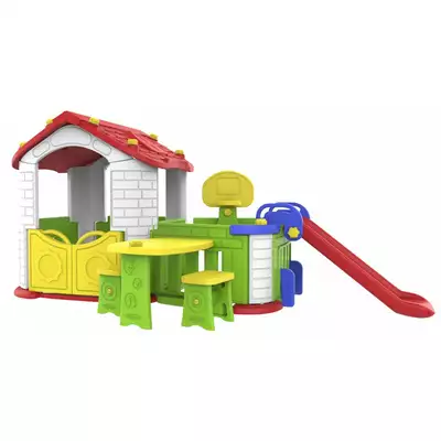 Ogromny czerwony domek ogrodowy ze zjeżdżalnią  5w1 + stolik + piłka