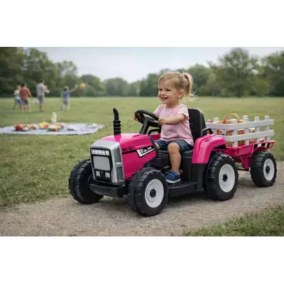 Traktor na akumulator z przyczepką i pilotem XMX611 Różowy