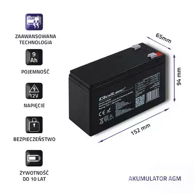 Akumulator 12V 9Ah Slim AGM VRLA do samochodu/motoru