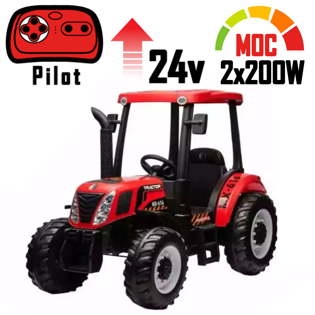 Duży Traktor Na Akumulator A011 Czerwony 24V 400W