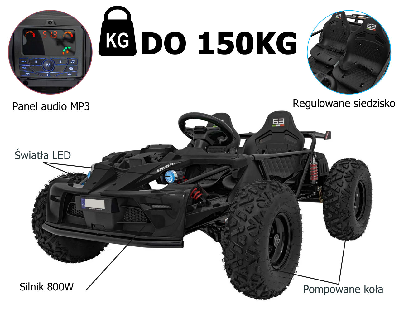 Potężny pojazd do 150 kg General 63 Silnik 48V 800W Różowy