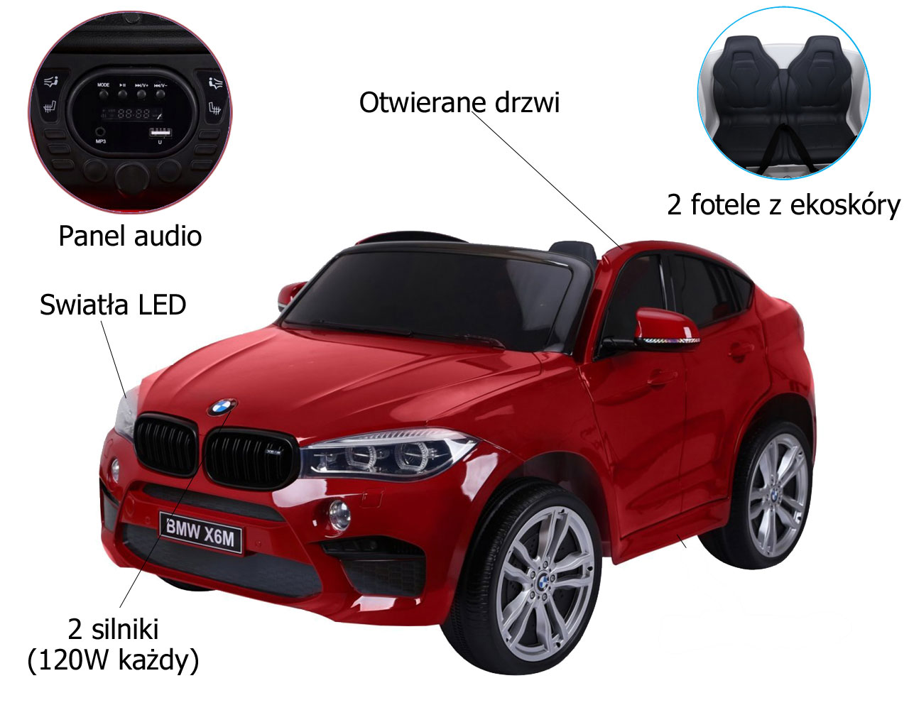 Duże dwuosobowe auto akumulator BMW X6M XXL Czarny JJ2198